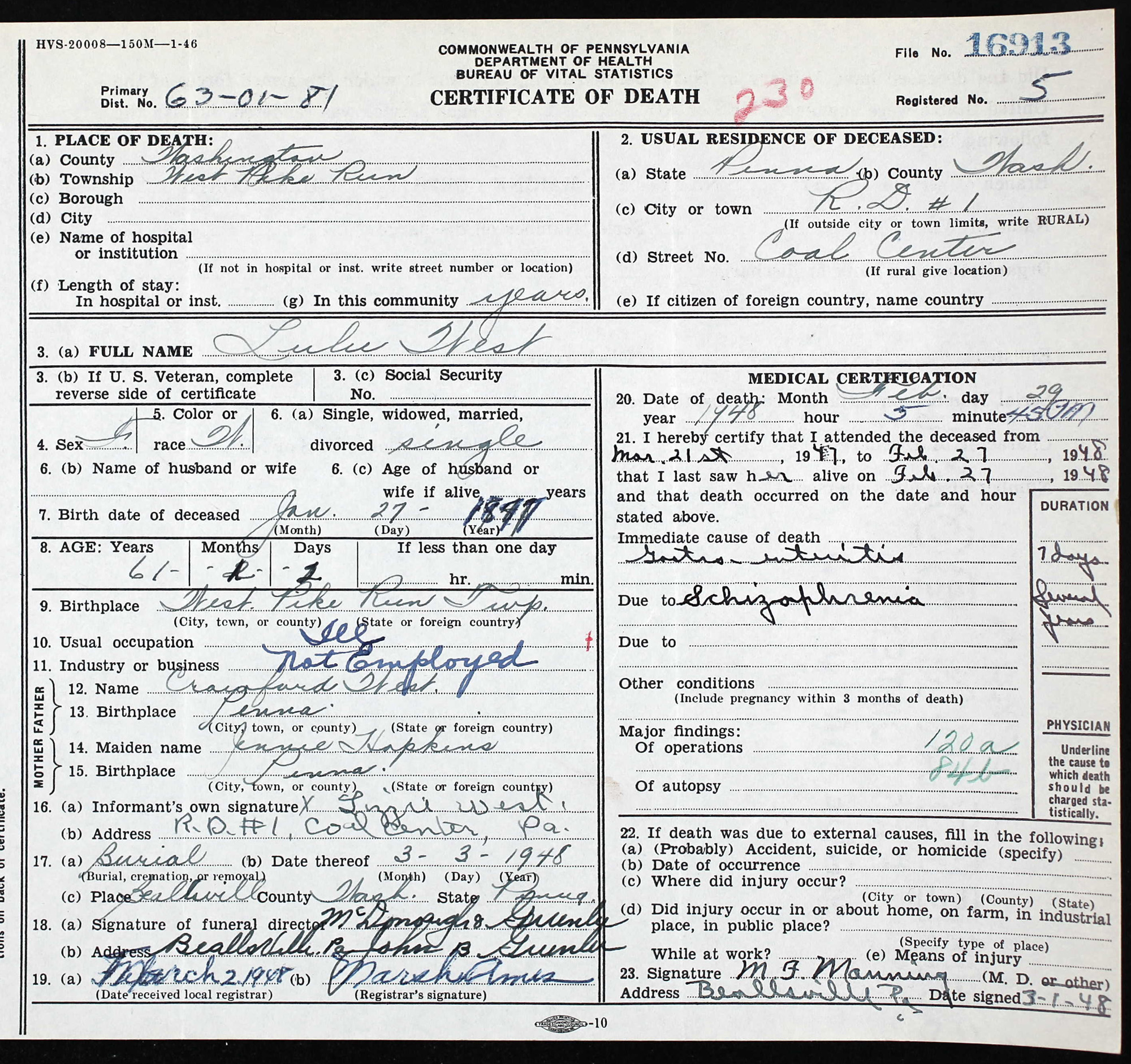 death certificate